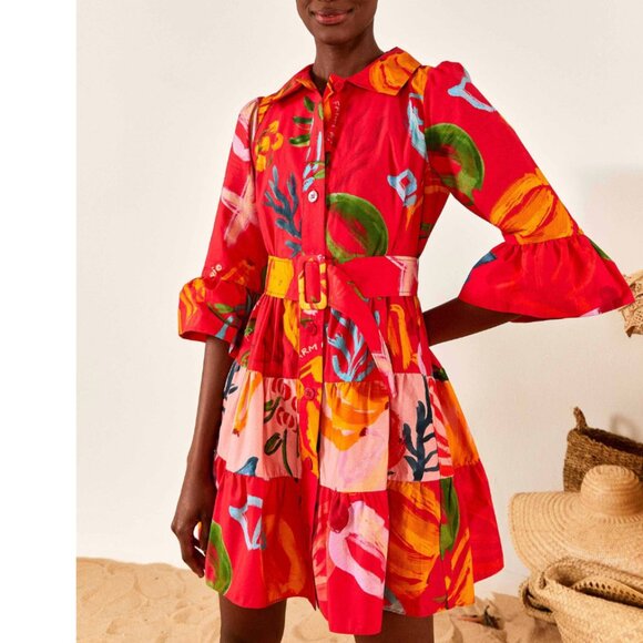 FARM Rio Dresses & Skirts - FARM Rio Mixed Fruits Ocean Belted Mini Dress Spring